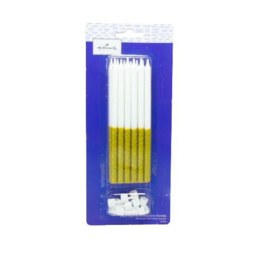 Imagen de VELAS CERA BLANCA Y DORADA 14CM 1/12