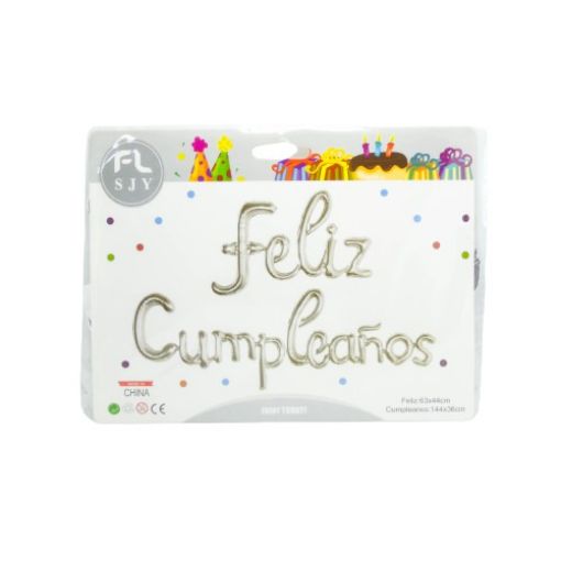 Imagen de GLOBO LETRAS FELIZ CUMPLEAÑOS PLATA 