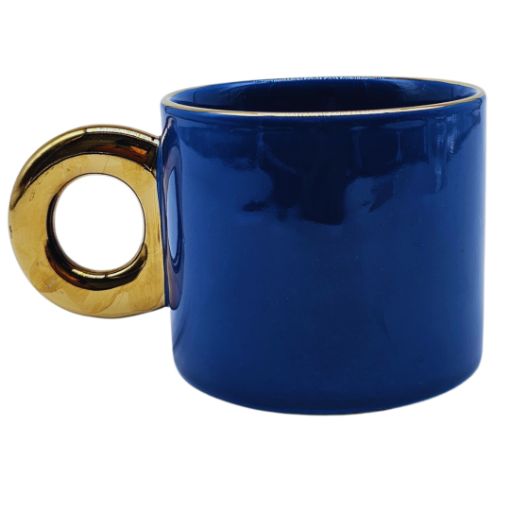 Imagen de TAZA AZUL OSCURO CON DORADO 12 ONZ