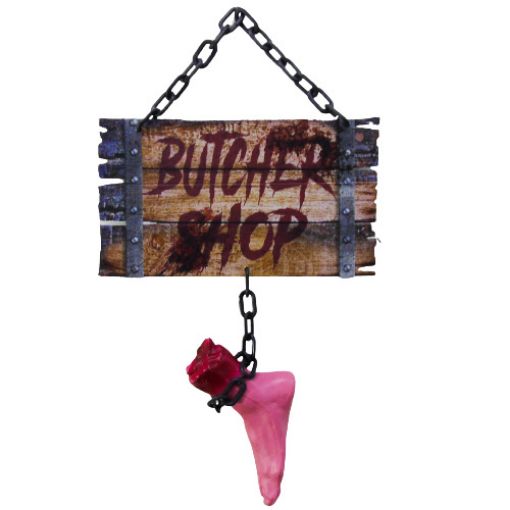 Imagen de LETRERO BUTCHER SHOP MANO O PIE 38X21CM 