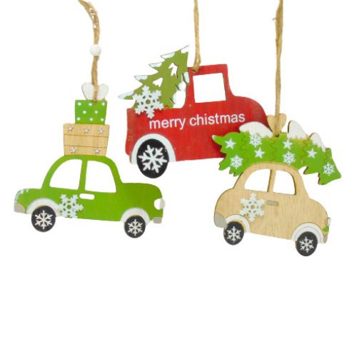 Imagen de CARROS NAVIDAD DECORATIVO MADERA 1/3 