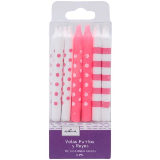 Imagen de SET VELAS ROSA RAYAS Y PUNTOS 1/12