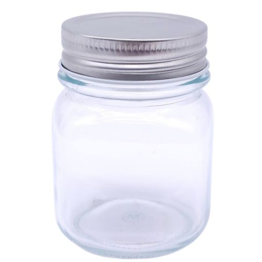 Imagen de FRASCO CRISTAL C/TAPA PLATEADA  8.2X6.4X5CM 