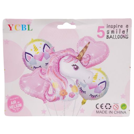 Imagen de SET DE GLOBOS UNICORNIO ROSA 1/5 