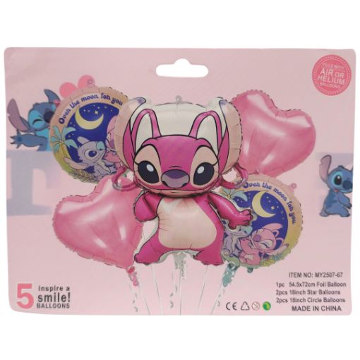 Imagen de SET DE GLOBOS STITCH ROSA 1/5**