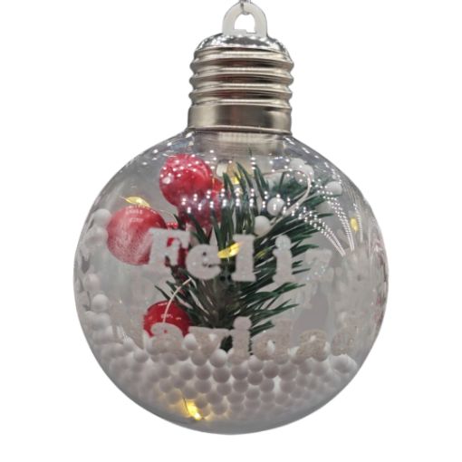 Imagen de BOLA TRANSPARENTE 7CM CON BAYA Y LUZ 1/3***