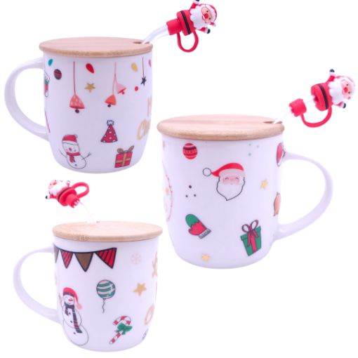 Imagen de TAZA NAVIDAD C/TAPA Y SORBETE R2304-107.***