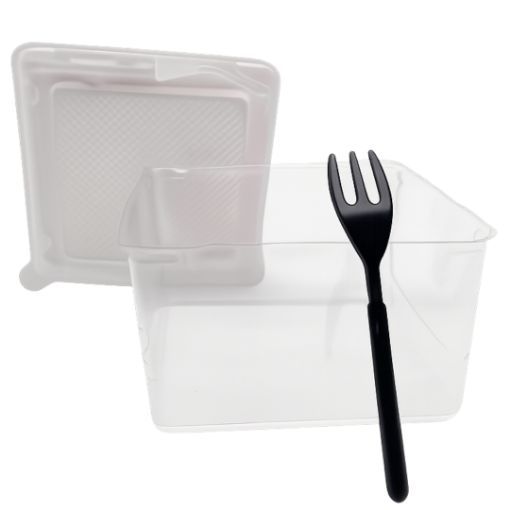 Imagen de ENVASE CUADRADO CON TENEDOR 10X10X6.5CM